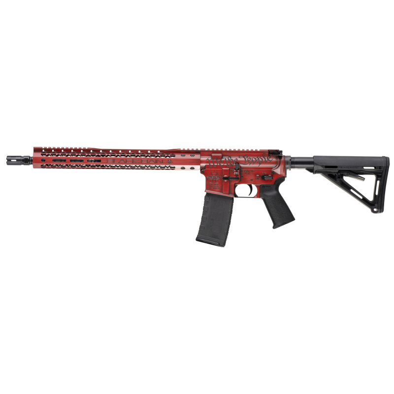 We The People, Semi-automatic Rifle, AR, 223 Remington/556NATO, 16" Chrome-Moly Barrel, Cerakote Finish, Red Battleworn, 15" Free Float M-LOK Handguard, Magpul MOE Stock, 30 Rounds, 1 Magazine BRO-WTP-RB