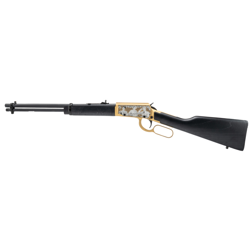 Rio Bravo, Ronald Regan, Lever Action, 22LR, 18" Barrel, Engraved Cerakote Gold Receiver, Black Wood Stock, Drift Adjustable Front with Adjustable Buckhorn Rear Sights, 15 Rounds RL22181WD-GLD2RR