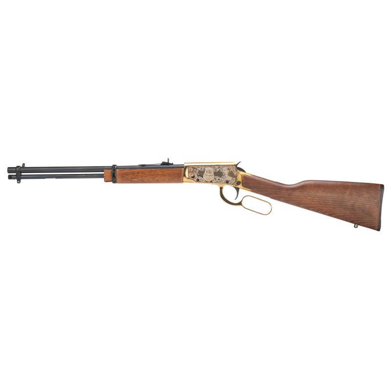 Rio Bravo, Lever Action, 22LR, 18" Barrel, PVD Gold Receiver, Black Barrel, Wood Stock, Adjustable Sights, Wyatt Earp Engraving, 15 Rounds RL22181WD-GWE