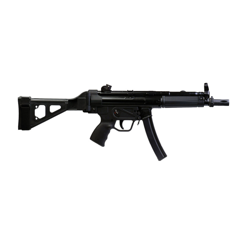 AP5, Semi-automatic, 9MM, 8.9" Threaded Barrel, 1/2X28 Thread Pitch, Matte Finish, Black, Polymer Grip, SB Tactical Brace, Manual Safety, Fixed Rear Sight & Adjustable Front Sight, 30 Rounds, 2 Magazines, Includes Sling, Cleaning Kit, Picatinny Ra