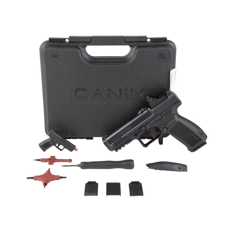 METE SFT One Series, Semi-automatic, Striker Fired, Polymer Frame Pistol, Full Size, 9MM, 4.4" Barrel, Matte Finish, Black, Optic Ready, 3-Dot White Sights, 18 Rounds, 1 Magazine, Includes MeCanik MO1 Red Dot Optic HG65950SV-N