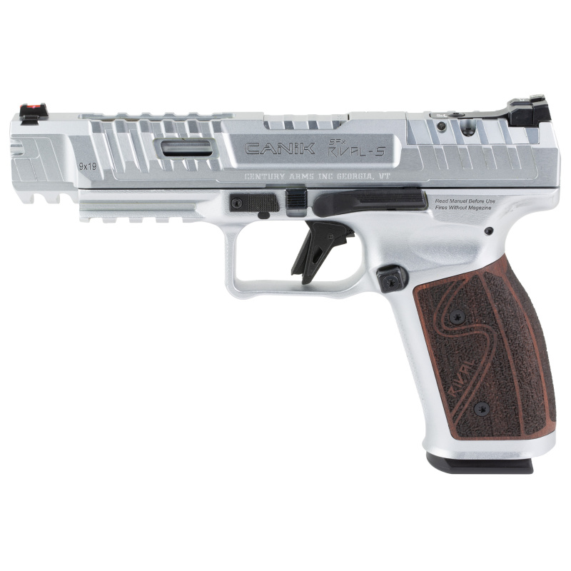 SFX Rival-S Chrome Rosewood, Semi-automatic, Steel Frame Pistol, Full Size, 9MM, 5" Barrel, Chrome Finish, Silver, Rosewood Grips, Optics Ready, Fiber Optic Front Sight, 18 Rounds, 2 Magazines HG7010CR-N