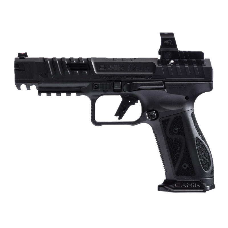 SFX Rival-S Darkside, Striker Fire, Semi-automatic, Steel Frame Pistol, Full Size, 9MM, 5" Barrel, Matte Finish, Darkside, MeCanik MO2 Red Dot Sight, Fiber Optic Front Sight, Co-Witness Sights, 18 Rounds, 2 Magazines, Includes Competition Holster, (5) Op