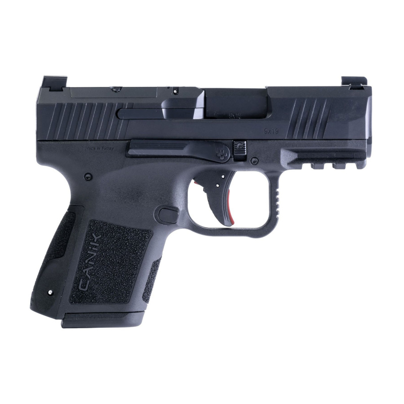 METE MC9, Semi-automatic, Striker Fired, Poylmer Frame Pistol, Micro Compact, 9MM, 3.18" Barrel, Matte Finish, Black, Optic Ready, 2 Magazines, (1)-12 Round, (1)-15 Round, Includes 3 Grip Back Straps, Magazine Loader, Custome Holster, Canik Punch and Too
