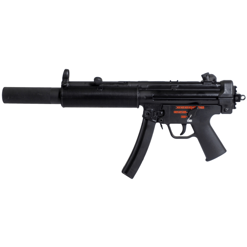 AP5-SD, Semi-automatic Pistol, 9MM, 5.75" 3 Lug Barrel, Threaded 1/2X28, Manganese Phosphate Finish, Black, Removable Faux Suppressor, Manual Safety, Fixed Front & Adjustable Rear Sight w/ Claw Mount 1913 Picatinny Rail, 30 Rounds, 2 Magazines, Includes