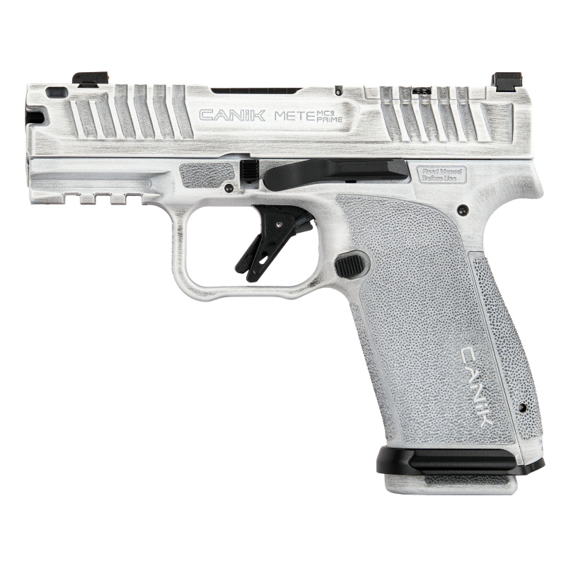 METE MC9 Prime, Semi-automatic, Striker Fired, Compact, 9MM, 3.64" Barrel, Compensated Slide and Barrel with Blast Chamber, Night Sights, Optics Ready, Arctic Distressed White Finish, 17 Rounds, 2 Magazines HG8328AD-N