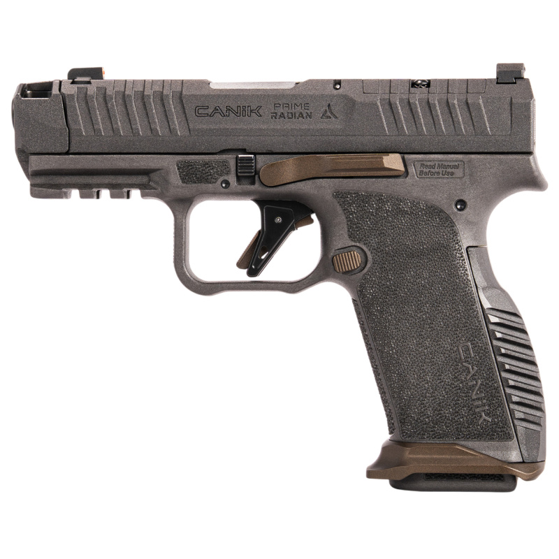 METE MC9 Prime Radian, Semi-automatic, Striker Fired, Polymer Frame Pistol, Compact, 9MM, 3.8" Barrel, Radian Ramjet and Afterburner Compensator, Night Fision Tritium Sights, Canik ONYX C Optic, Matte Finish, Gray, 17 Rounds, 2 Magazies HG8611V-N