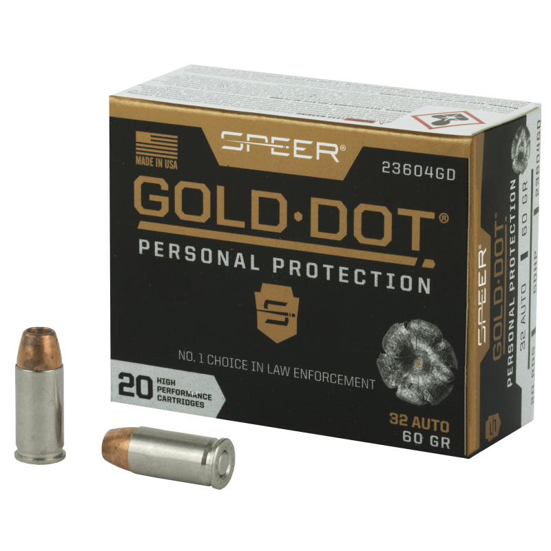 Speer Gold Dot, Personal Protection, 32ACP, 60 Grain, Hollow Point, 20 Round Box 23604GD