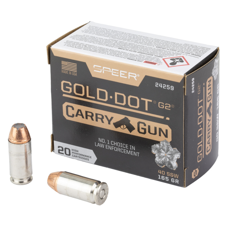 Speer Gold Dot, 40 S&W, 165Gr, Gold Dot Hollow Point, 20 Round Box 24259