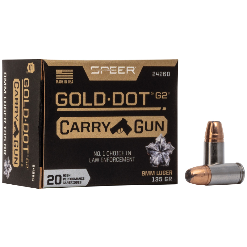 Speer Gold Dot, 9MM, 135Gr, Gold Dot Hollow Point, 20 Round Magazine 24260