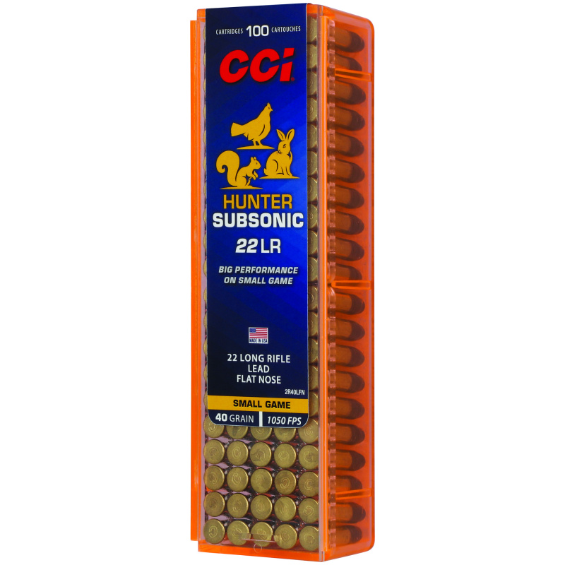 CCI, 22LR, 40 Grain, Subsonic Hollow Point, 100 Rounds per Box 2R40LFN