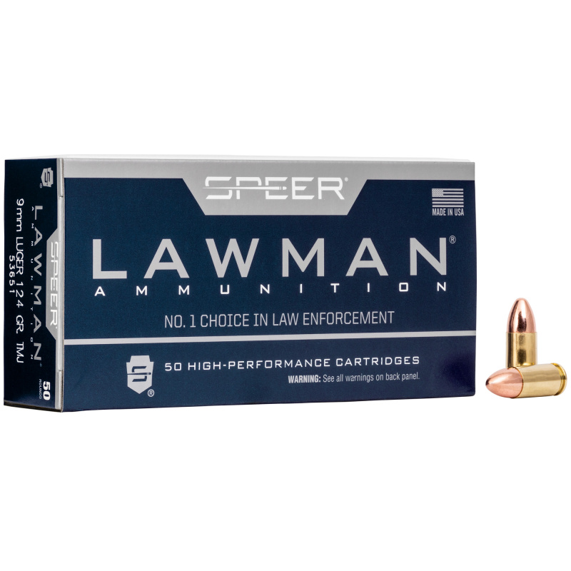 Speer Lawman, 9mm, 124 Grain, Total Metal Jacket, 50/Box 53651