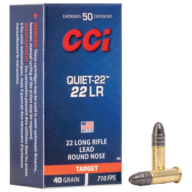 Quiet-22 .22 Long Rifle 40 Grain Lead Round Nose 710 FPS Box of 50 Rounds