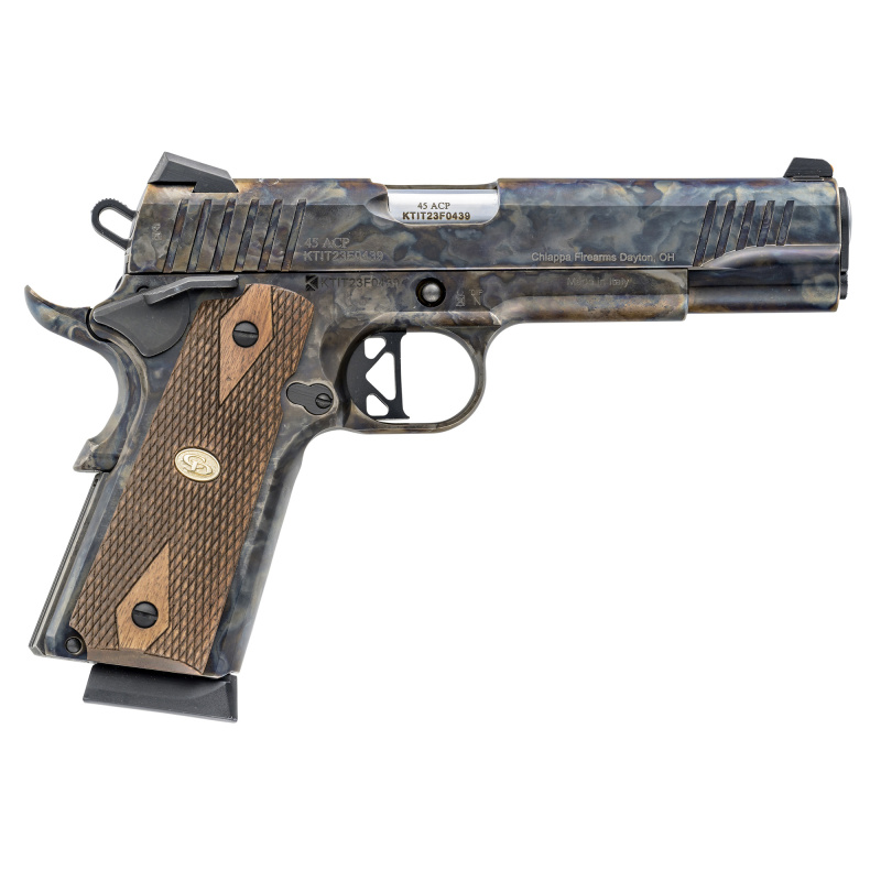 1911 Superior, Semi-automatic, 1911, Metal Frame Pistol, Full Size, 45 ACP, 5" Barrel, Case Hardened Finish, Diamond Checkered Walnut Grips, Novak Sights, Manual Safety, 8 Rounds, 2 Magazines 440.181