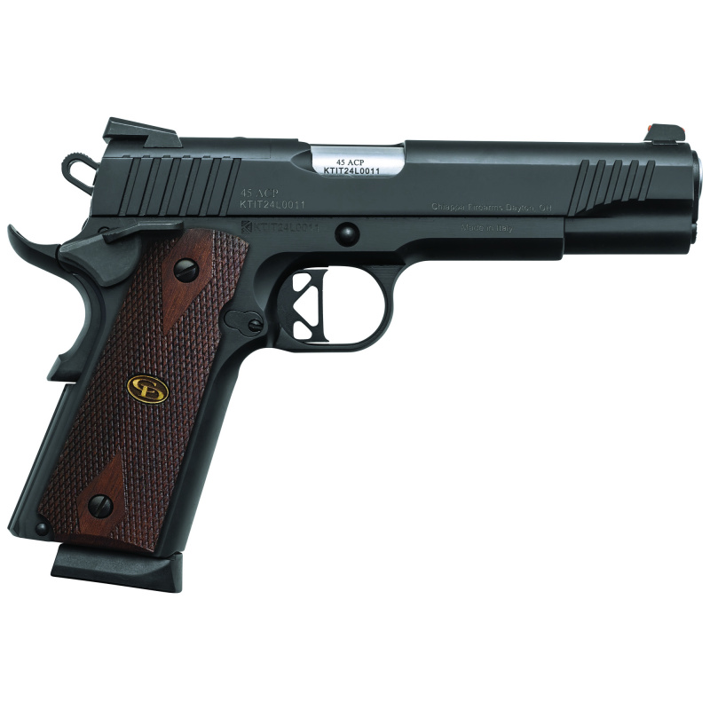 1911 Superior, Semi-automatic, 1911, Metal Frame Pistol, Full Size, 45 ACP, 5" Barrel, Blued Finish, Black, Diamond Checkered Walnut Grips, Fiber Optic Sights with RMS Footplate, Manual Safety, 8 Rounds, 2 Magazines 440.211