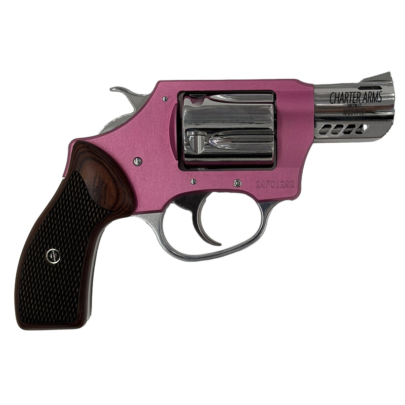 Coyote, Revolver, 380 ACP, 2" Ported Barrel, Aluminum Frame, High-Polish Finish, Pink and Silver, Rosewood Checkered Grips, Fixed Sights, 5 Rounds, Includes 2 Moon Clips 53805