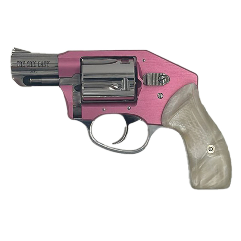 Chic Lady, 38 Special, 2" Barrel, Steel Frame, Pink/Polished Stainless Finish, Rubber Grips, Fixed Sights, 5Rd, Pink Hard Case, Fired Case 53839