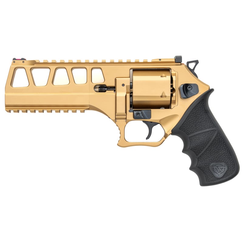 Rhino L Frame 60DS Revolver, Double Action/Single Action, 44 Remington Magnum, 6" Barrel, Aluminum Frame, PVD Finish, Gold, Hogue Rubber Grips, Fiber Optic Front Sight, Adjustable Rear Sight, 6 Rounds, 3 Moon Clips 340.355
