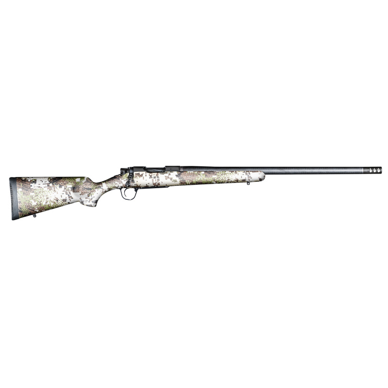 Ridgeline Sitka FFT, Bolt Action Rifle, 7MM PRC, 22" Threaded Stainless Steel Barrel, Carbon Fiber Wrapped, 5/8X24 Side Baffle Muzzle Brake, Cerakote Finish, Black, Carbon Fiber Sporter Stock, Sitka Subalpine Finish, 3 Rounds 801-06324-00