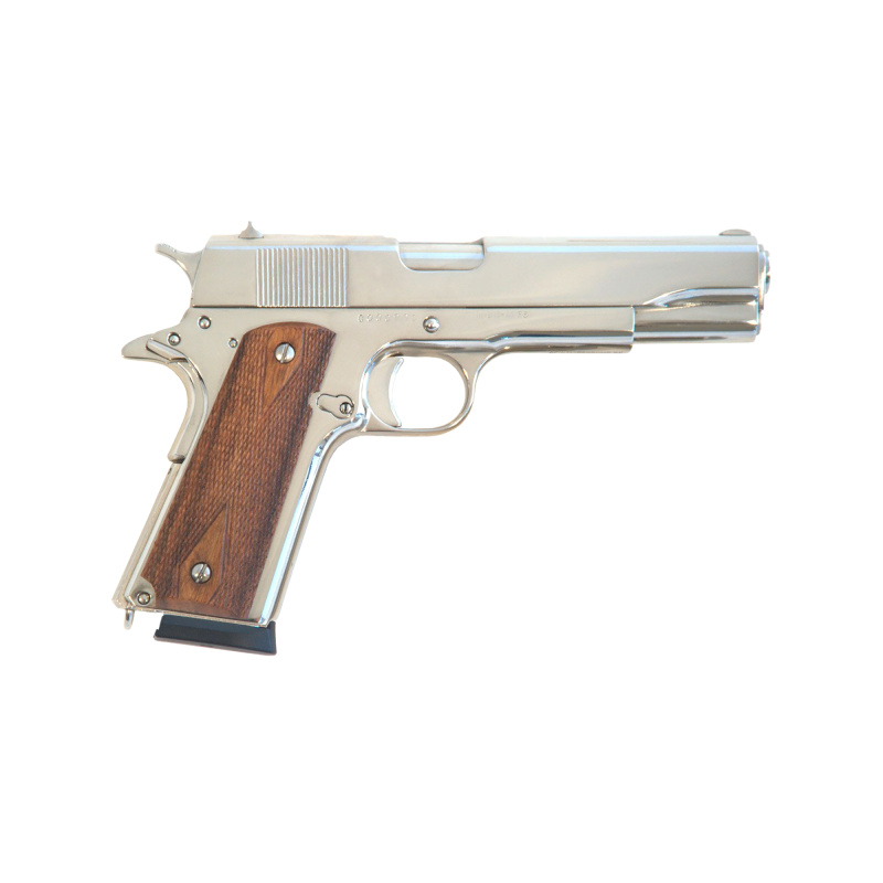 1911A1, 45ACP, 5" Barrel, Steel Frame, Nickel Finish, Wood Grips, Fixed Sights, 8Rd 1911N00