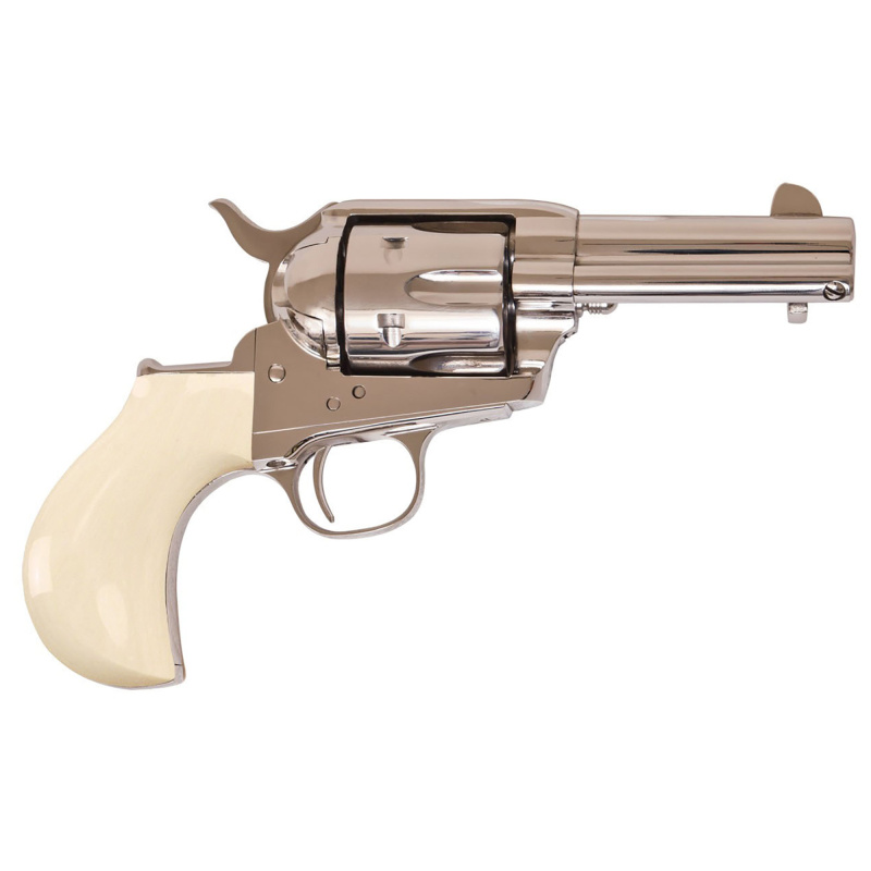 Doc Holiday, 45LC, 3.5" Barrel, Steel Frame, Nickel Finish, Tru Ivory Grips, Fixed Sights, 6Rd, Doc Holiday Engraved Backstrap, Leather Shoulder Holster, Tru Ivory Grip Dagger CA346DOC