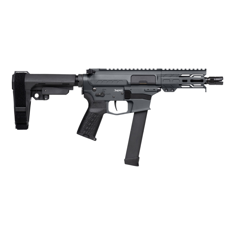 Banshee MKGs, Semi-automatic, AR Pistol, 9MM, 5" Barrel, 1/2X28 Thread Pitch, Cerakote Finish, Tungsten, CMMG Pistol Grip, Pistol Stabilizing Brace, Ambidextrous Controls, 33 Rounds, 1 Magazine 99A290F-TNG