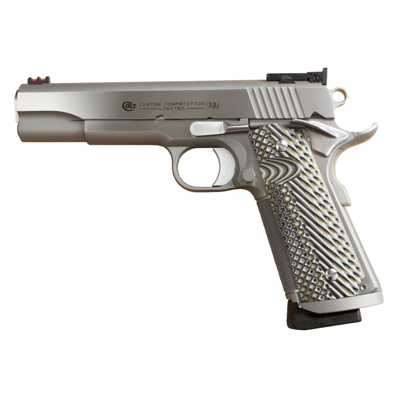 1911 Custom Competition 9mm Luger 5" 9+1 Stainless Steel Blue G10 Checkered w/Scallop Grip