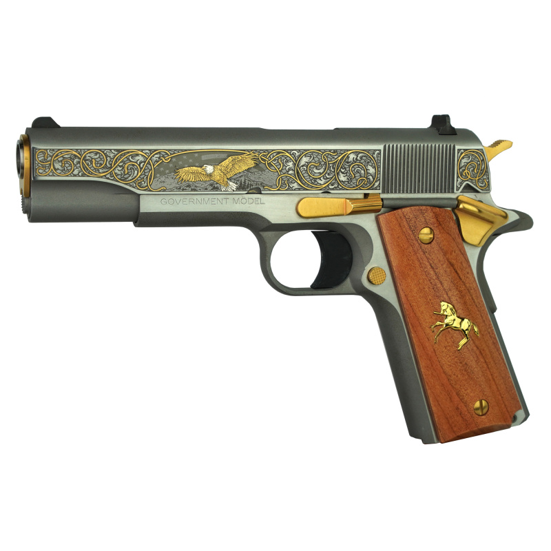 1911C, TALO, Semi-automatic, 1911, Full Size, 45 APC, 5", 7Rd, Steel, Limited Edition, One Of 500, Spirit Of America Edition, Bright Brushed Finished And 24kt Gold Plated Barrel Bushing, Slide Stop, Magazine Catch, Thumb Safety, Hammer And Grips Screws,