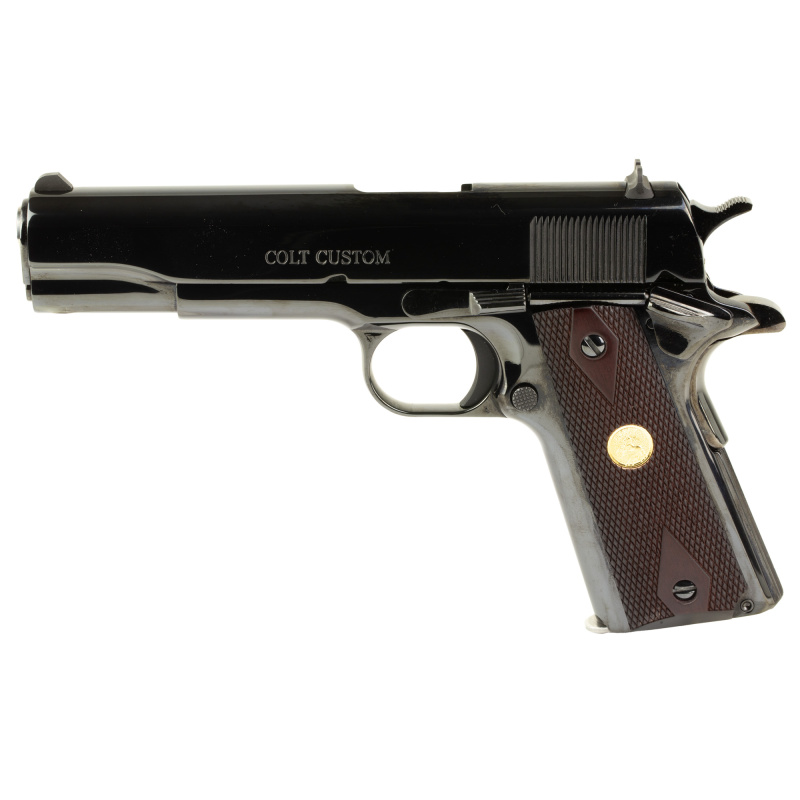 Government, 1911, Semi-automatic, Metal Frame Pistol, Full Size, 38 Super, 5" Barrel, Royal Blue Finish, Double Diamond and Gold Medallion Grips, Fixed Sights, 9 Rounds, 1 Magazine O1911C38-RB