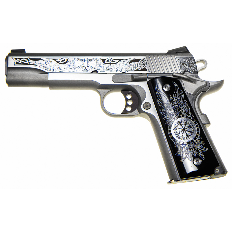 Delta Elite, Semi-automatic, 10MM, 5", Silver, 8 Rounds, 1 Magazine, Engraved Slide, Upgraded Black Engraved Grips, Novak White Dot Sights, Stainless Steel O2020XE-ODN