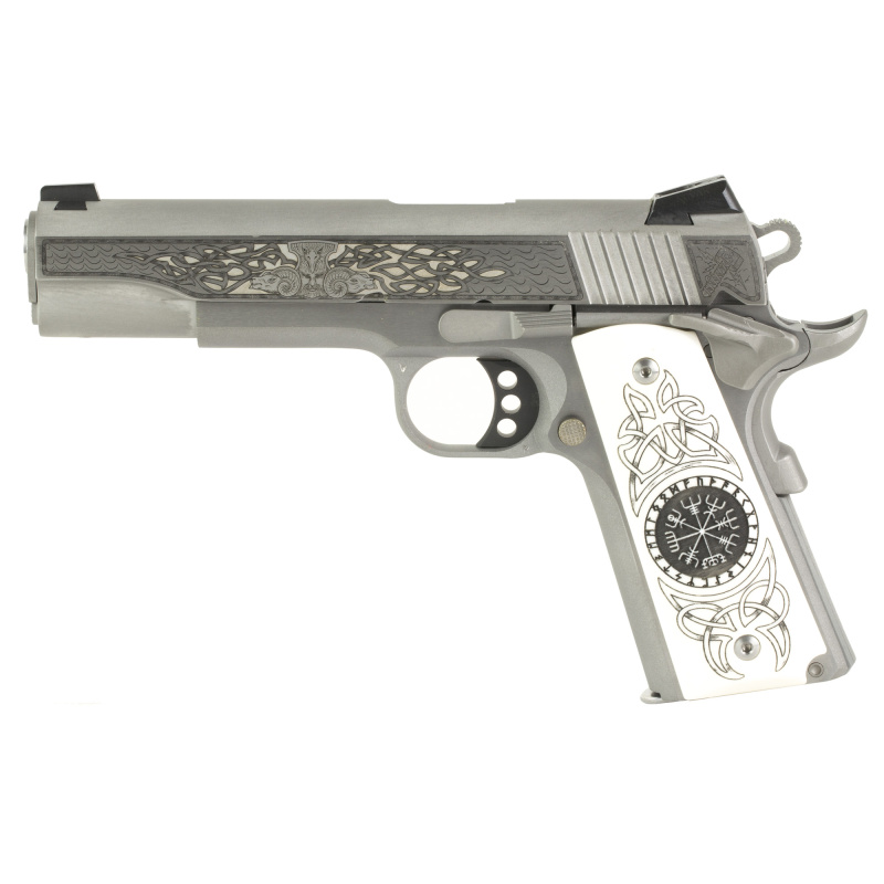 Delta Elite, Semi-automatic, 10MM, 5", Silver, 8 Rounds, 1 Mag, Engraved Slide, Upgraded White Engraved Grips, Novak White Dot Sights, Stainless Steel O2020XE-THR