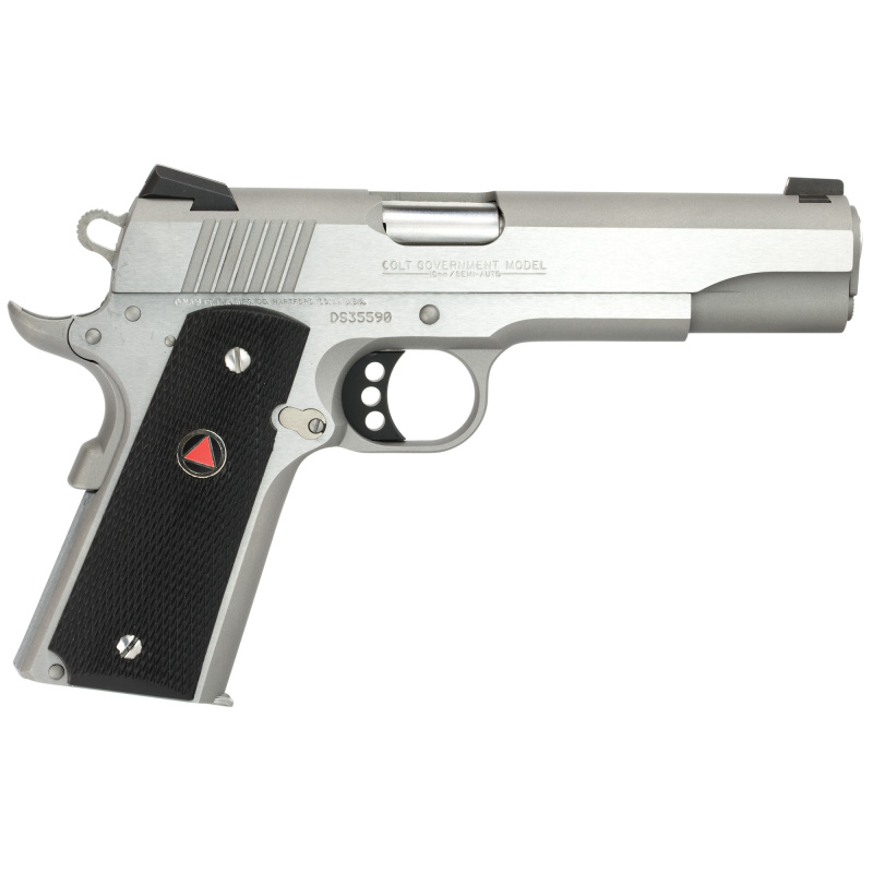 Government Delta Elite 10mm 5 Inch Barrel Stainless Steel Frame and Slide with Brushed Finish Novak Sights Black Checkered Composite Grips With Delta Medallions 8 Round