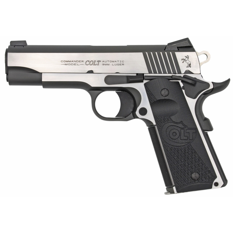Combat Elite Commander, Semi-automatic, 1911, 9MM, 4.25" Barrel, Stainless Steel Frame, Two-Tone Finish, G10 Grips, 9Rd, 1 Magazine, Right Hand, Upswept Beavertail Grip Safety, Ambidextrous Thumb Safety, Novak Night Sights O4082CE