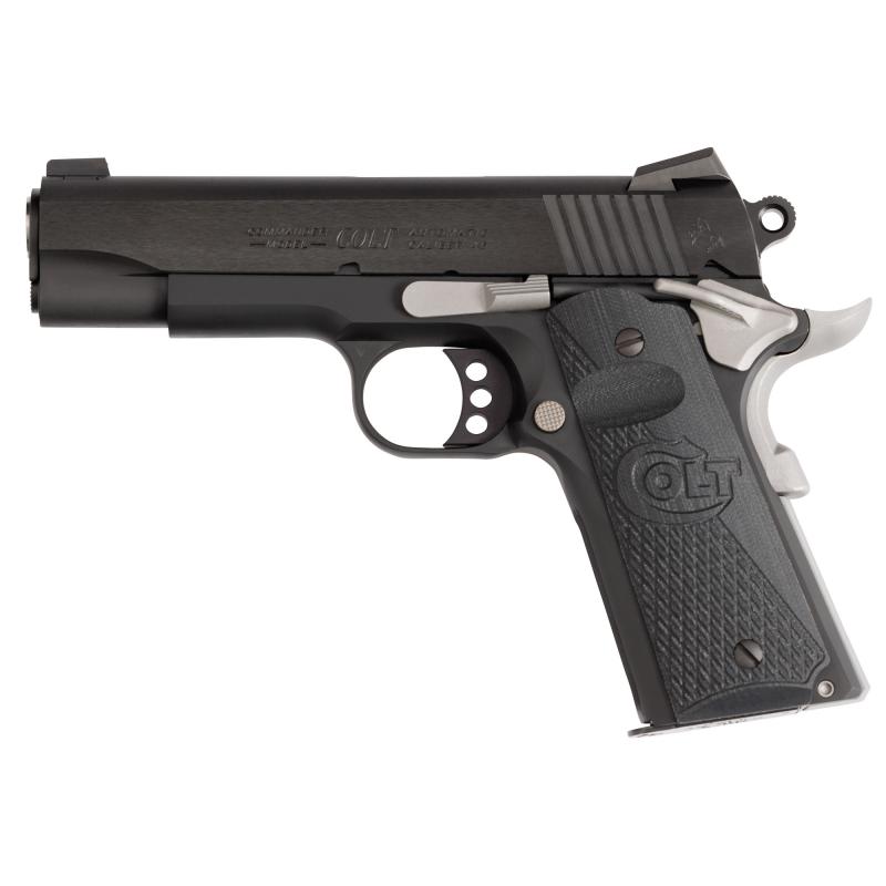 Night Commander, 1911, Semi-automatic, Metal Frame Pistol, Commander Size, 45ACP, 4.25" Barrel, Cerakote Finish, Black Slide, Blued Frame, Colt Grips, Novak Night Sights, Ambidextrous Thumb Safety, 8 Rounds, 1 Magazine 4840NC