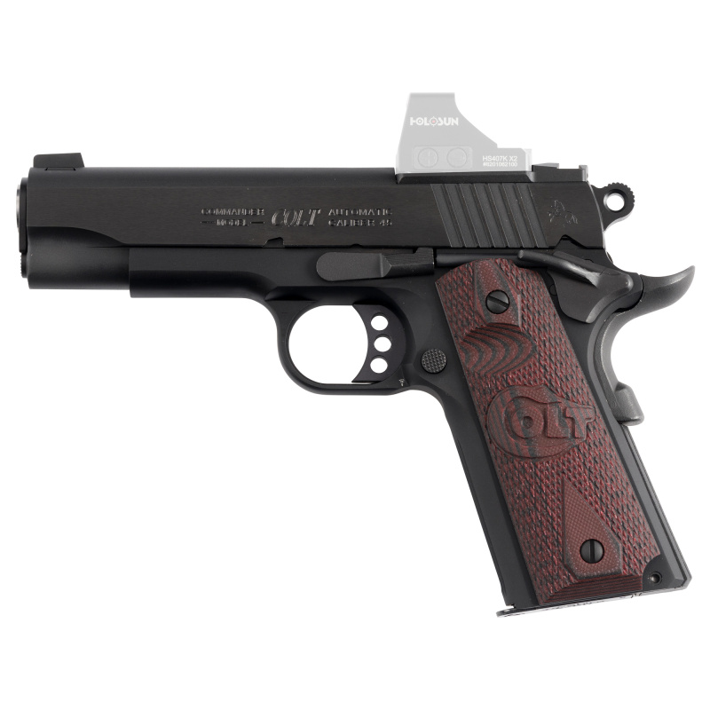 Lightweight Combat Commander, 1911, Semi-automatic, Metal Frame Pistol, Commander Size, 45ACP, 4.25" Barrel, Steel, Anodized Finish, Blued, Optics Ready, G10 Checkered Black Cherry Grips, White Dot Sights, 8 Rounds, 1 Magazine O4840XE-OR