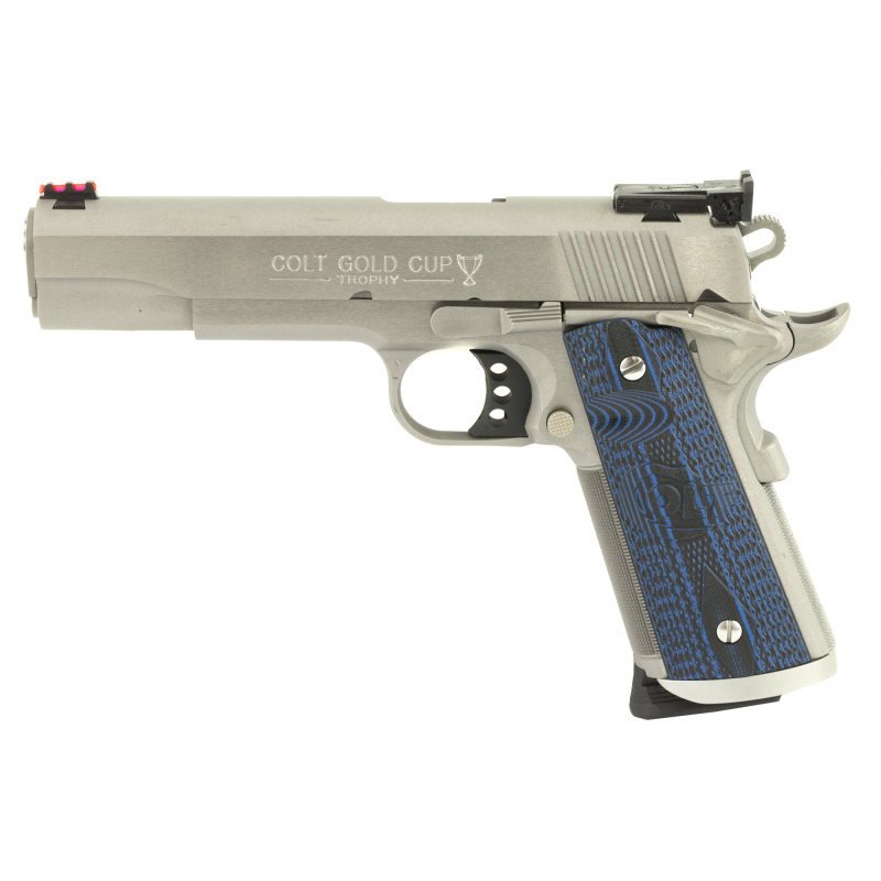 Gold Cup Trophy .45 ACP 5 Inch Barrel Brushed Stainless Finish Fiber Optic Front Sight G10 Grips 8 Round