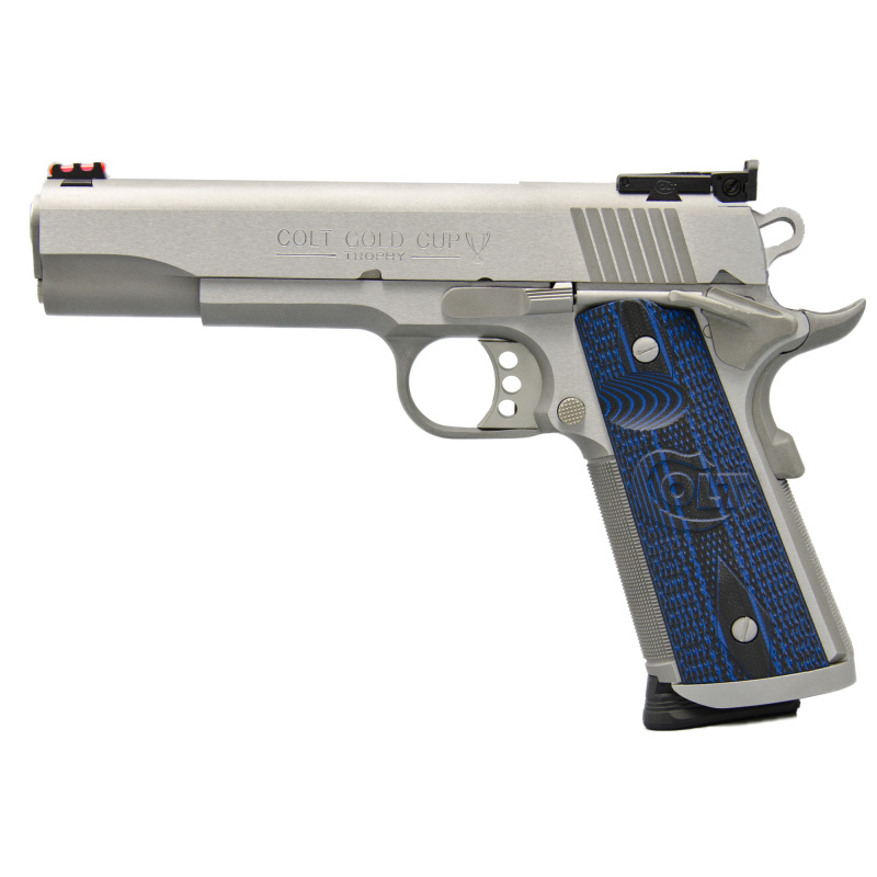 Gold Cup Trophy 9mm 5 Inch Barrel Brushed Stainless Finish Fiber Optic Front sight G10 Grips 9 Round