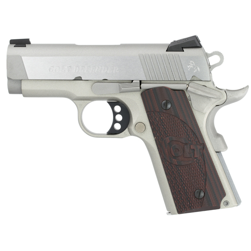Defender .45 ACP 3 Inch Barrel Brushed Cerakote Stainless Steel Finish Novak Sights G10 Checkered Black Cherry Grips 7 Round