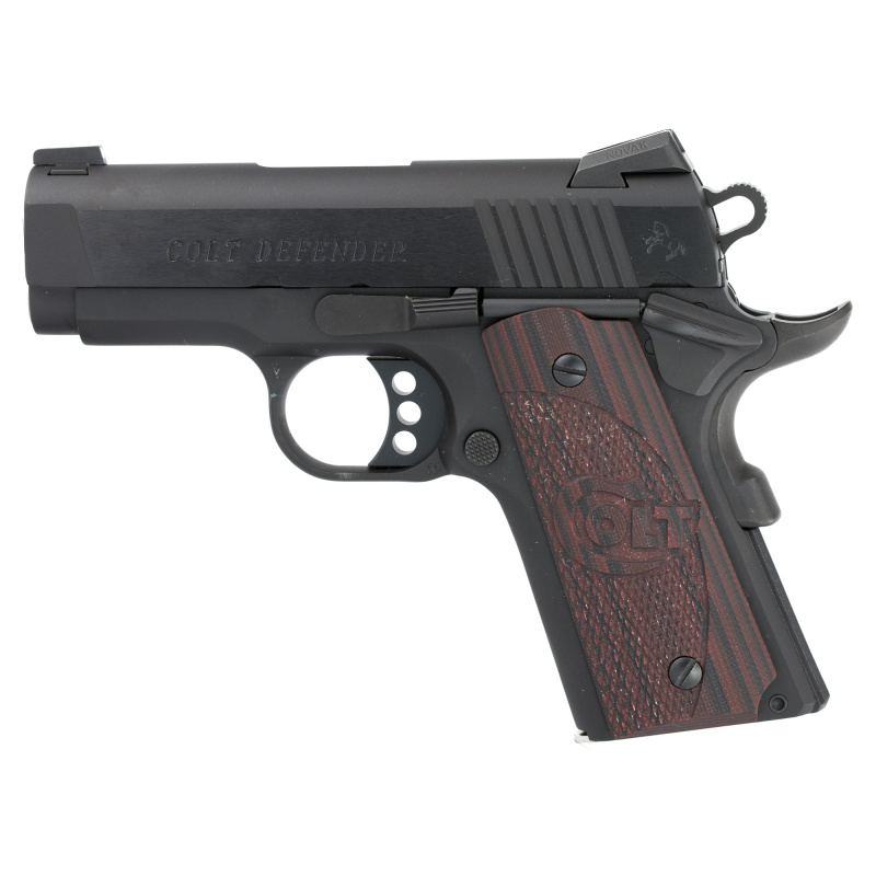 Defender .45 ACP 3 Inch Barrel Blued Cerakote Black Finish Novak Night Sight G10 Checkered Black Cherry Grips 7 Round