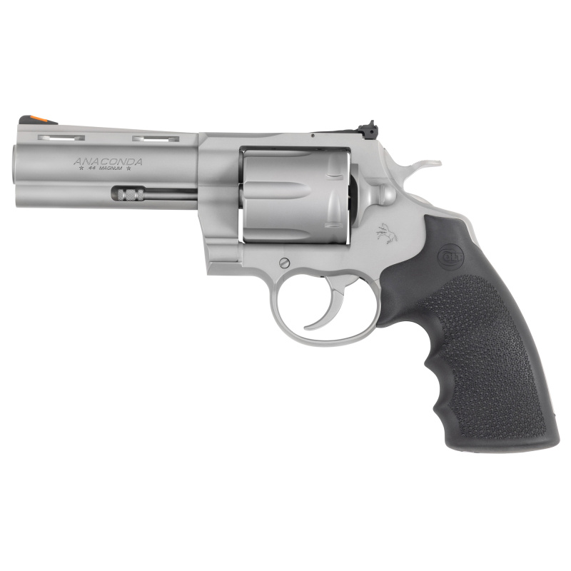 Anaconda, Revolver, 44 Magnum, 4.25" Barrel, Matte Stainless Steel Finish, Hogue Rubber Grip, Adjustable Rear Sight, Red Ramp Front Sight, 6 Rounds ANACONDA-SM4RTS