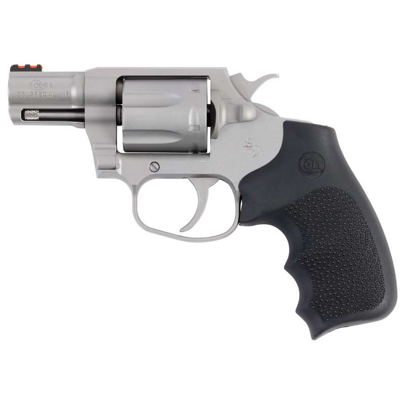 Cobra, Revolver, Double/Single Action, 38 Special, 2" Barrel, Brushed Stainless Steel Finish, Silver, Hogue Rubber Grips, Fiber Optic Sight, 6 Rounds COBRA-SM2RFO