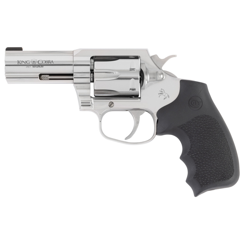King Cobra, Revolver, Double/Single Action, 357 Magnum, 3" Barrel, Brushed Stainless Steel Finish, Silver, Hogue Rubber Grips, Brass Bead Front Sight, 6 Rounds KCOBRA-SB3RBB