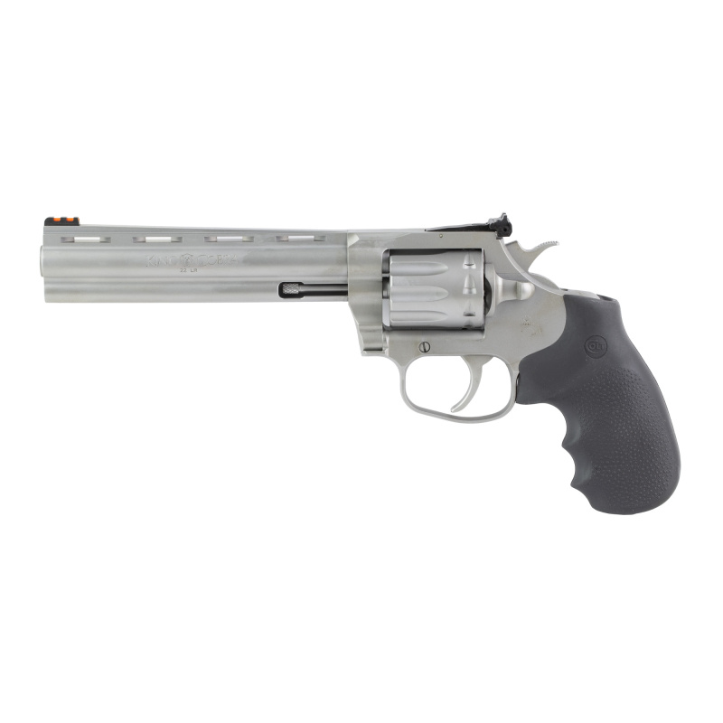 King Cobra Target, Revolver, Double Action Only, 22 LR, 6" Barrel, Matte Stainless Steel Finish, Silver, Hogue Rubber Grips, Fiber Optic Front Sight, 10 Rounds KCOBRA22-SM6RFO