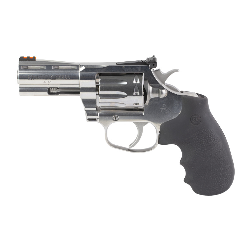 King Cobra, Revolver, Double Action Only, 22 LR, 2" Barrel, Stainless Steel Finish, Silver, Hogue Rubber Grips, Fiber Optic Front Sight, 10 Rounds KCOBRA22-SP2RFO