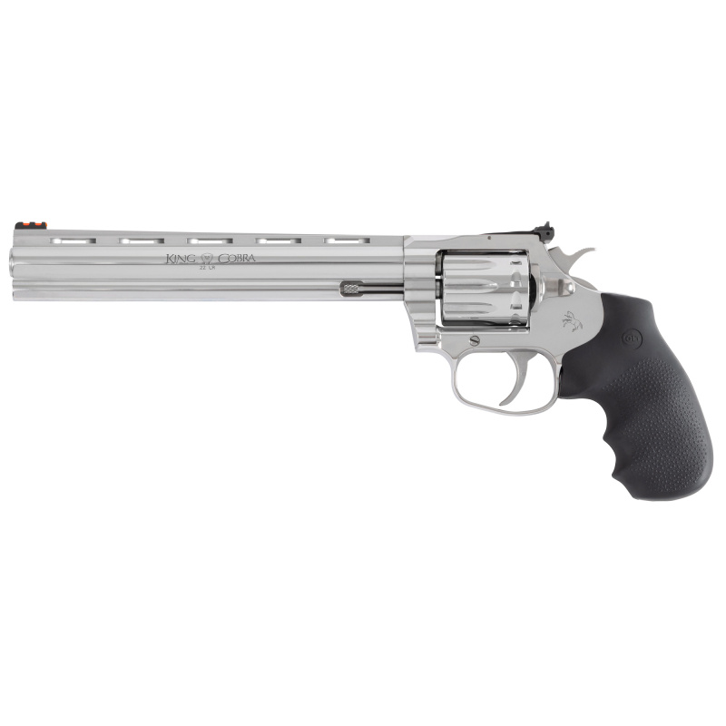 King Cobra Target, Revolver, Double/Single Action, 22 LR, 8" Barrel, Stainless Steel Finish, Silver, Hogue Grips, Fiber Optic Front Sight, 10 Rounds KCOBRA22-SP8RFO