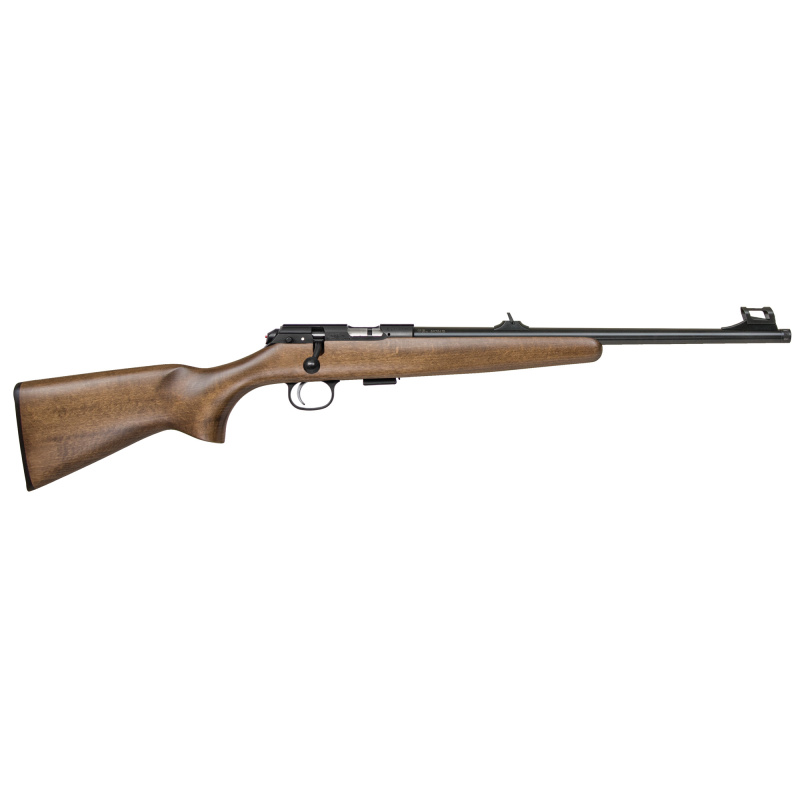 457 Scout| Bolt Action, 22LR, 16.5" Cold Hammer Forged Barrel, Black Finish, Wood Stock, Adjustable Sights, Ships with a single shot adapter, any 457/455 magazine will fit, from 5 to 25 rounds. 02335