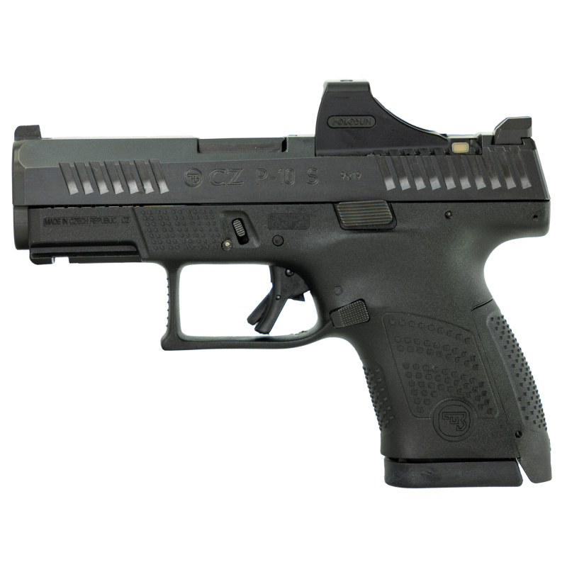 P-10S, Striker Fired, Semi-automatic, Polymer Frame Pistol, Sub-Compact, 9MM, 3.5" Barrel, Nitride Finish, Black, Night Sights, 12 Rounds, 3 Magazines, Holosun SCS Installed 086090