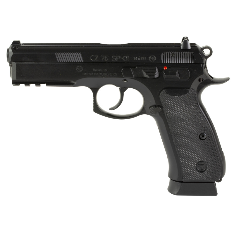 CZ 75 SP-01| 9MM, 4.6" Barrel, Steel, Black Polycoat Finish, Black Rubber Grips, Fixed Sights, 1 19 Round Magazine, 89352