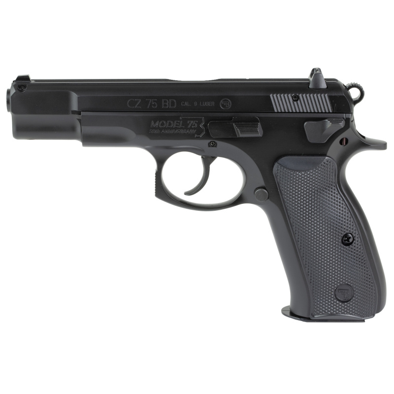 75BD 50th Anniversary Elite, Double Action/Single Action, Semi-automatic, Metal Frame Pistol, Full Size, 9MM, 4.6" Cold Hammer Forged Barrel, Steel, Polycoat Finish, Black, Decocker, Plastic Grips, Fixed Sights, 16 Rounds, 2 Magazines 91164