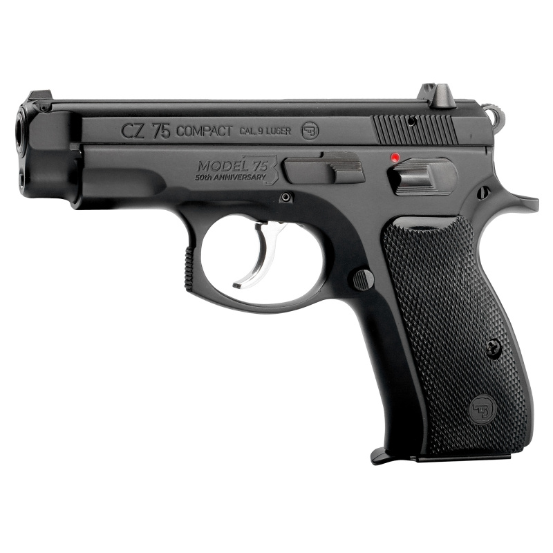 75 Compact 50th Anniversary Elite, Double Action/Single Action, Semi-automatic, Metal Frame Pistol, Compact, 9MM, 3.75" Cold Hammer Forged Barrel, Steel, Polycoat Finish, Black, Manual Safety, Plastic Grips, Fixed Sights, 15 Rounds, 2 Magazines 91208
